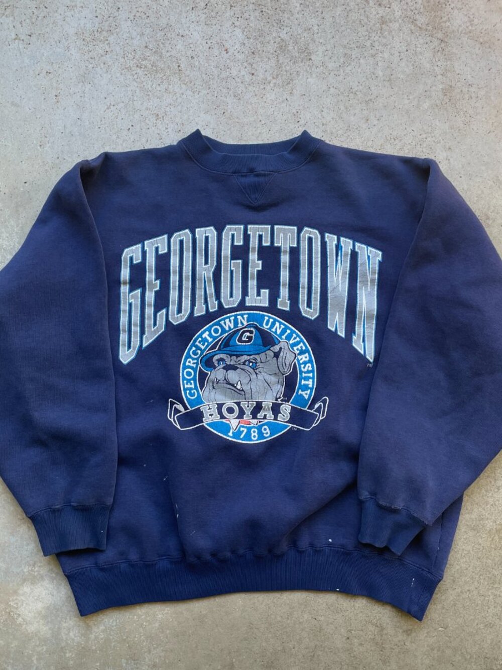 Vtg Georgetown University Sweatshirt Navy Blue Crewneck Size Large V-Stitch